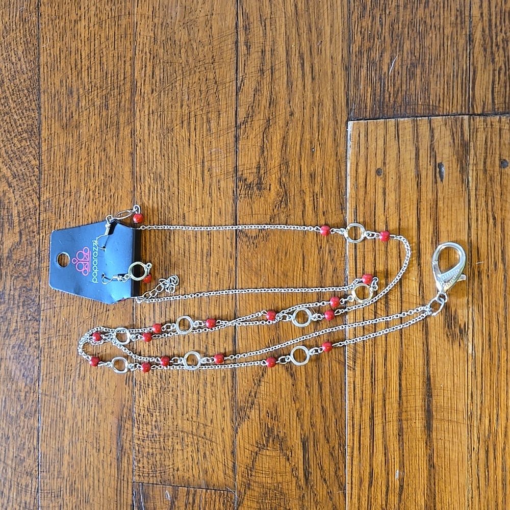 Silver Lanyard With Red Beads